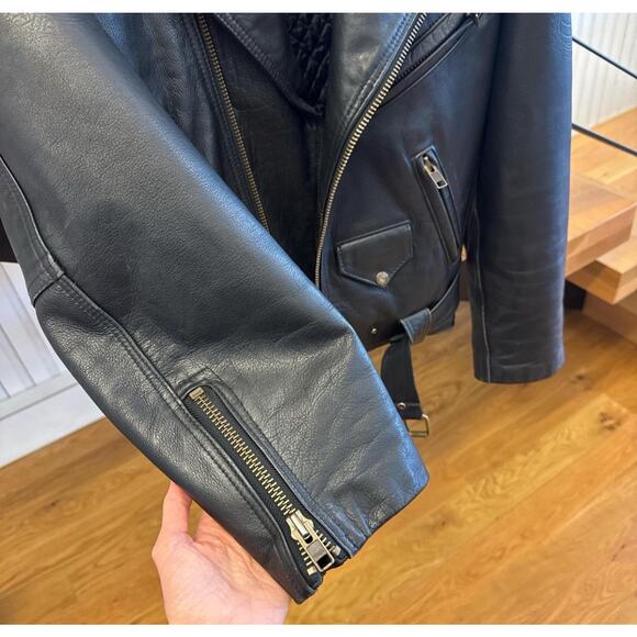 VTG Olde Hide House Black Leather Moto Jacket Quilted Inside Brass Zipper S - Picture 4 of 6